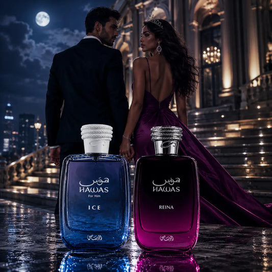 Set Hawas His & Hers – Rasasi Hawas Ice + Hawas Reina, Apă de Parfum 2 x 100 ml