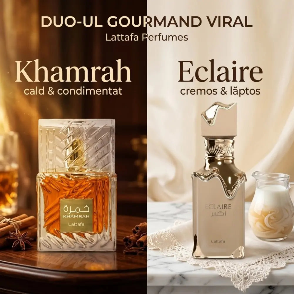 Set Viral Lattafa Khamrah + Eclaire – Duo Gourmand, 2 x 100 ml