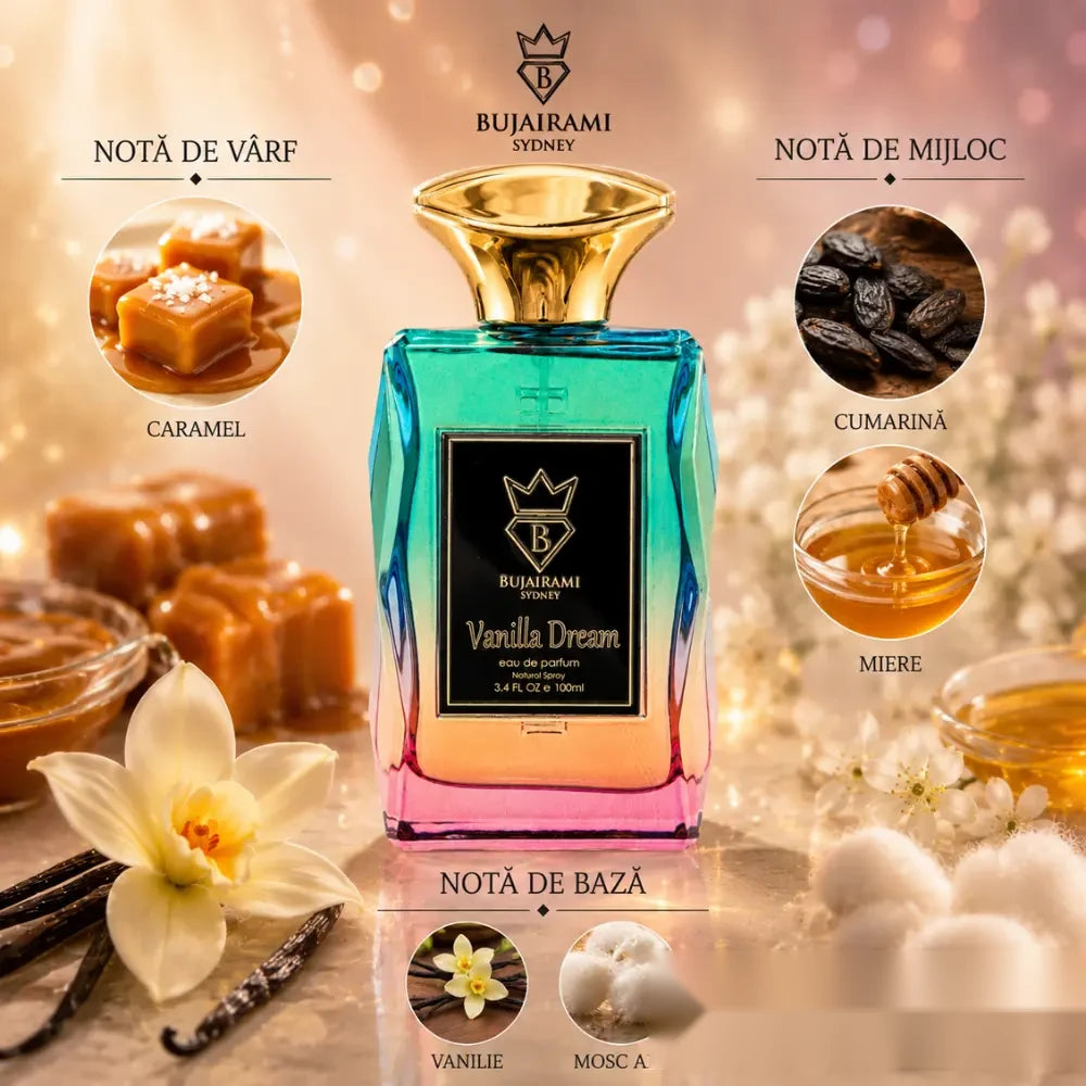 Bujairami Vanilla Dream parfum arabesc femei, 100 ml, flaconul în ambianță