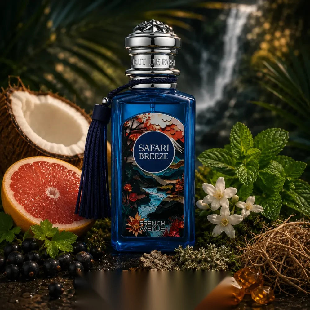 French Avenue Safari Breeze parfum arabesc unisex, 100 ml, flaconul în ambianță