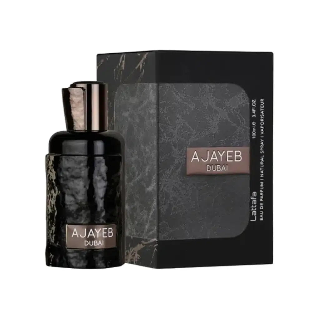 Lattafa Ajayeb Dubai parfum arabesc unisex, 100 ml, flaconul în ambianță