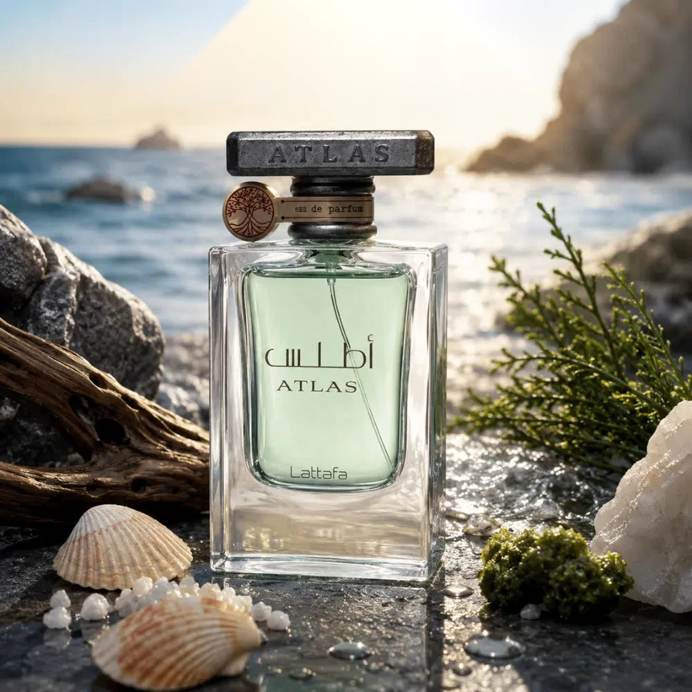 Lattafa Atlas parfum arabesc unisex, 55 ml, flaconul în ambianță
