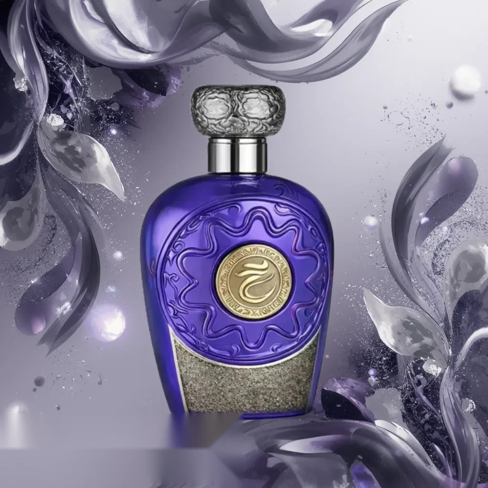 Lattafa Blue Oud Elixir parfum arabesc unisex, 100 ml, flaconul în ambianță