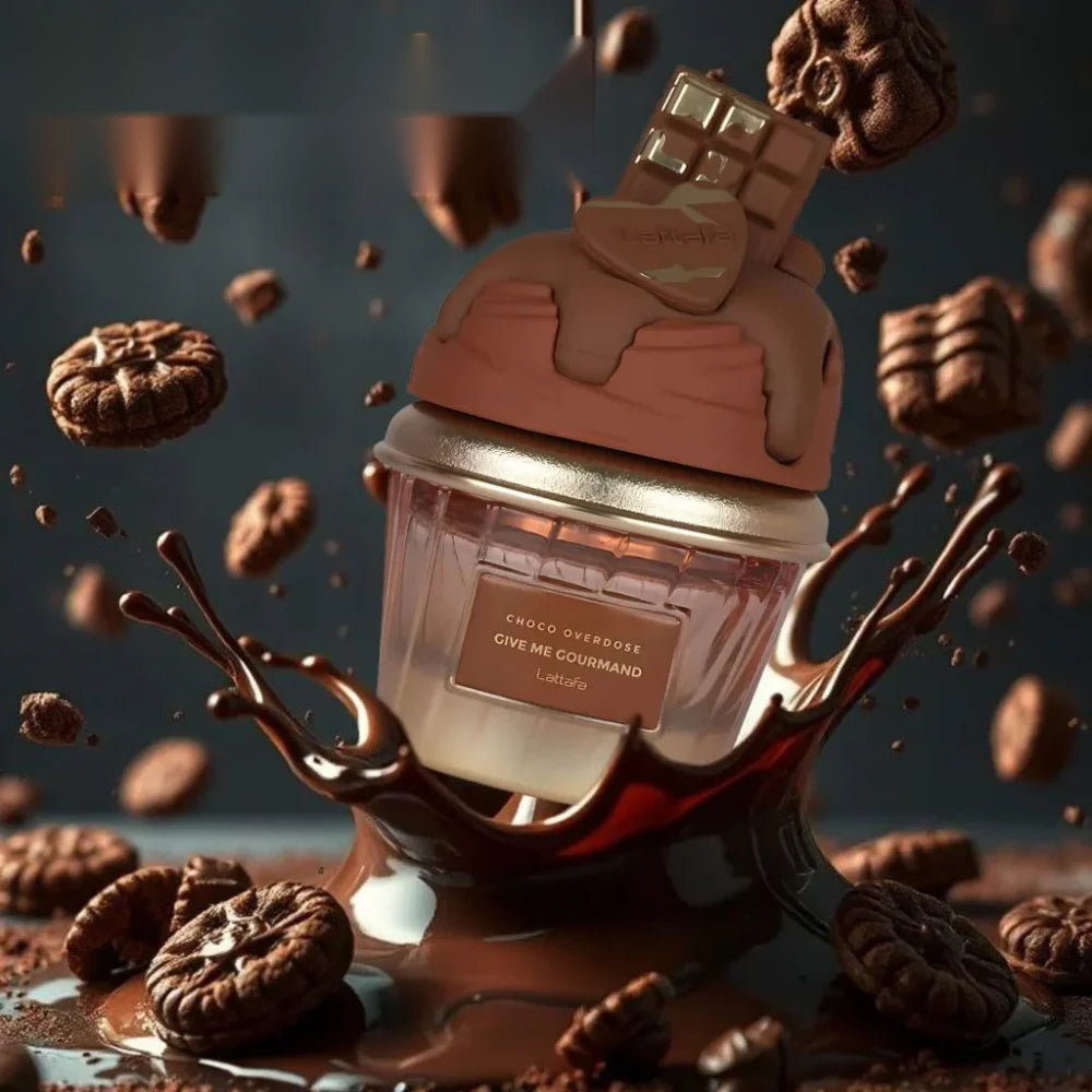 Lattafa Choco Overdose - Apă de Parfum Unisex 75 ml, flaconul în ambianță