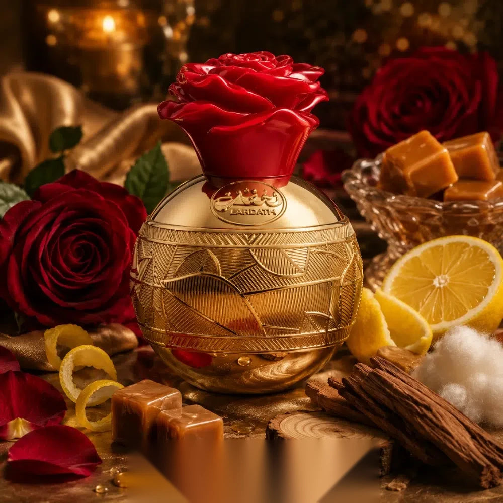 Lattafa Lahdath parfum arabesc femei, 80 ml, flaconul în ambianță