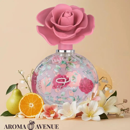 Lattafa Layaan – parfum floral-fructat pentru femei, cu note de pară verde, gardenie și mosc.