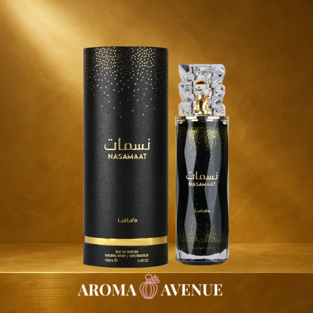Lattafa Nasmaat – parfum unisex floral-fructat cu accente dulci de caramel, vanilie și cashmeran.