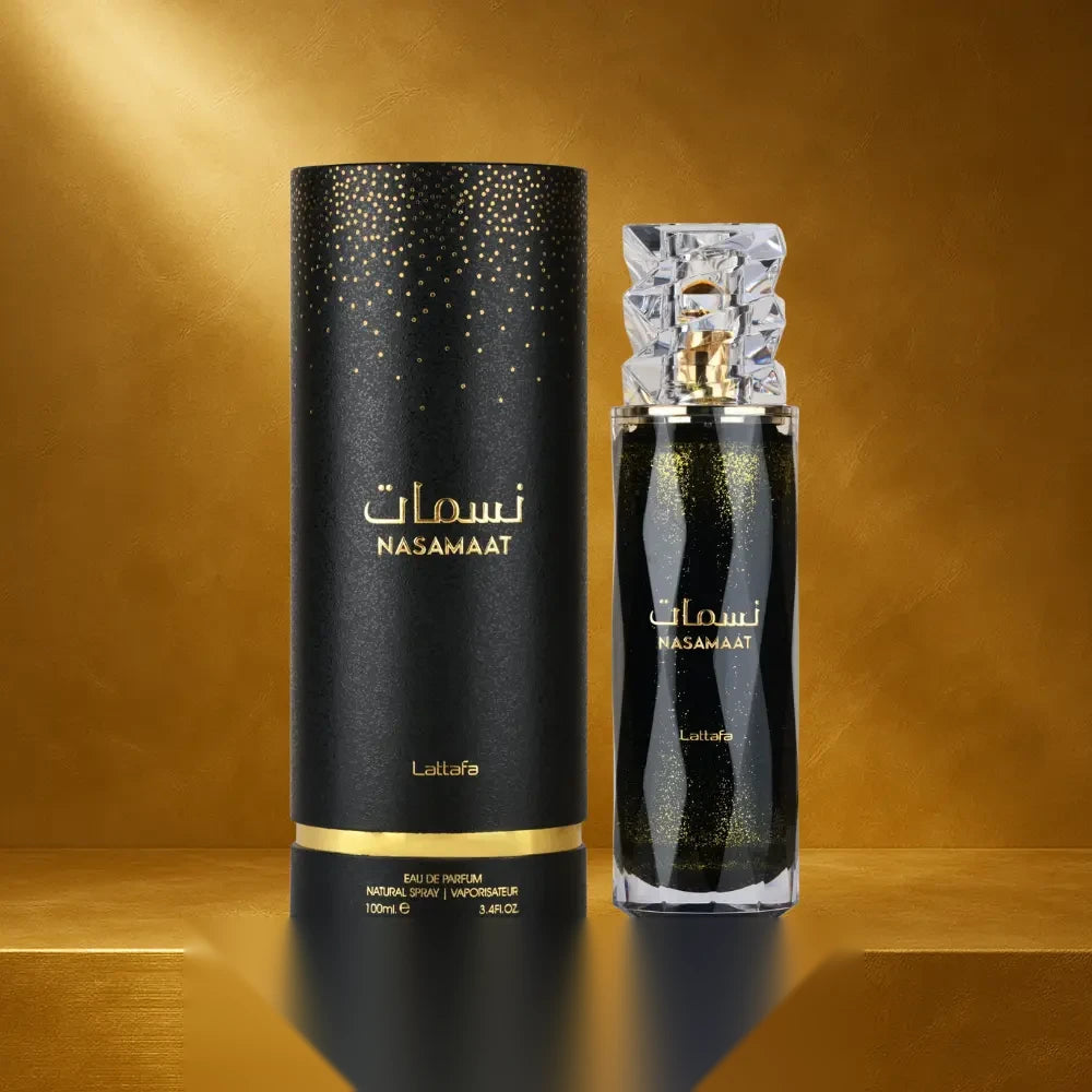 Lattafa Nasmaat parfum arabesc unisex, 100 ml, flaconul în ambianță