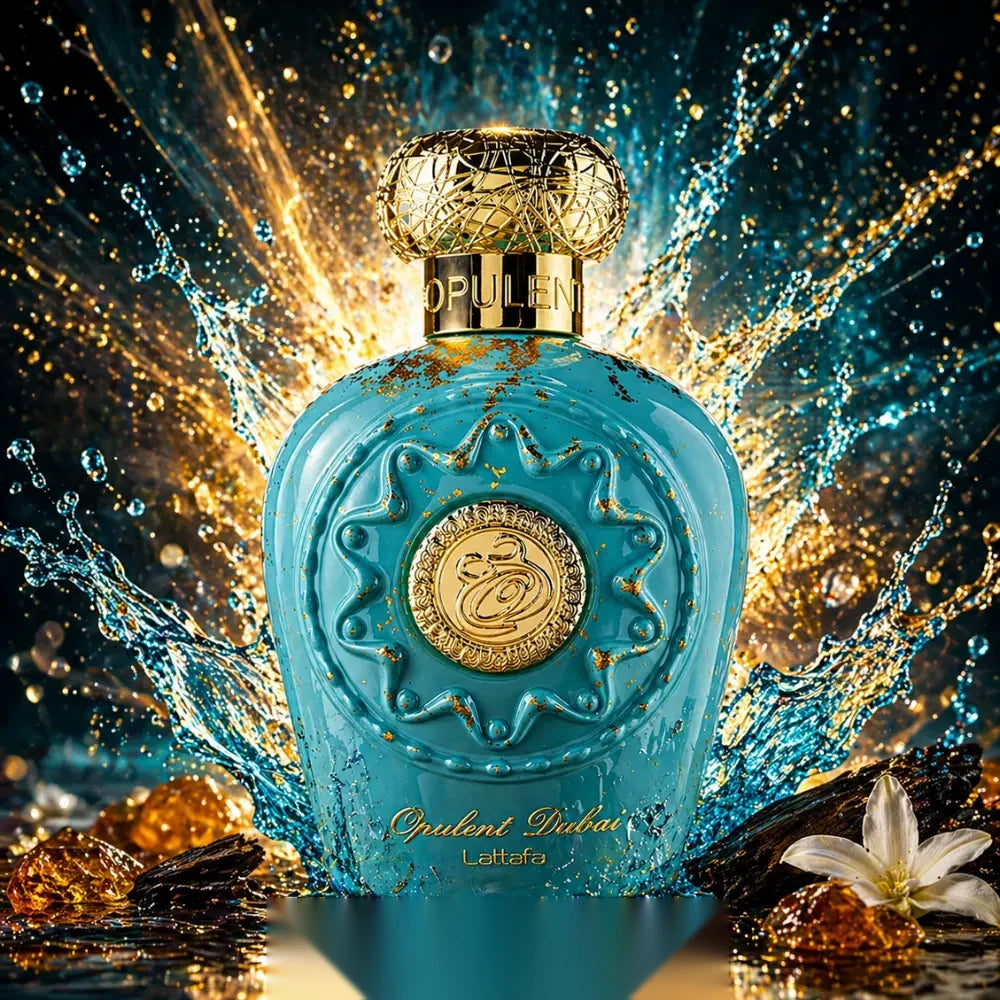 Lattafa Opulent Dubai parfum arabesc unisex, 100 ml, flaconul în ambianță