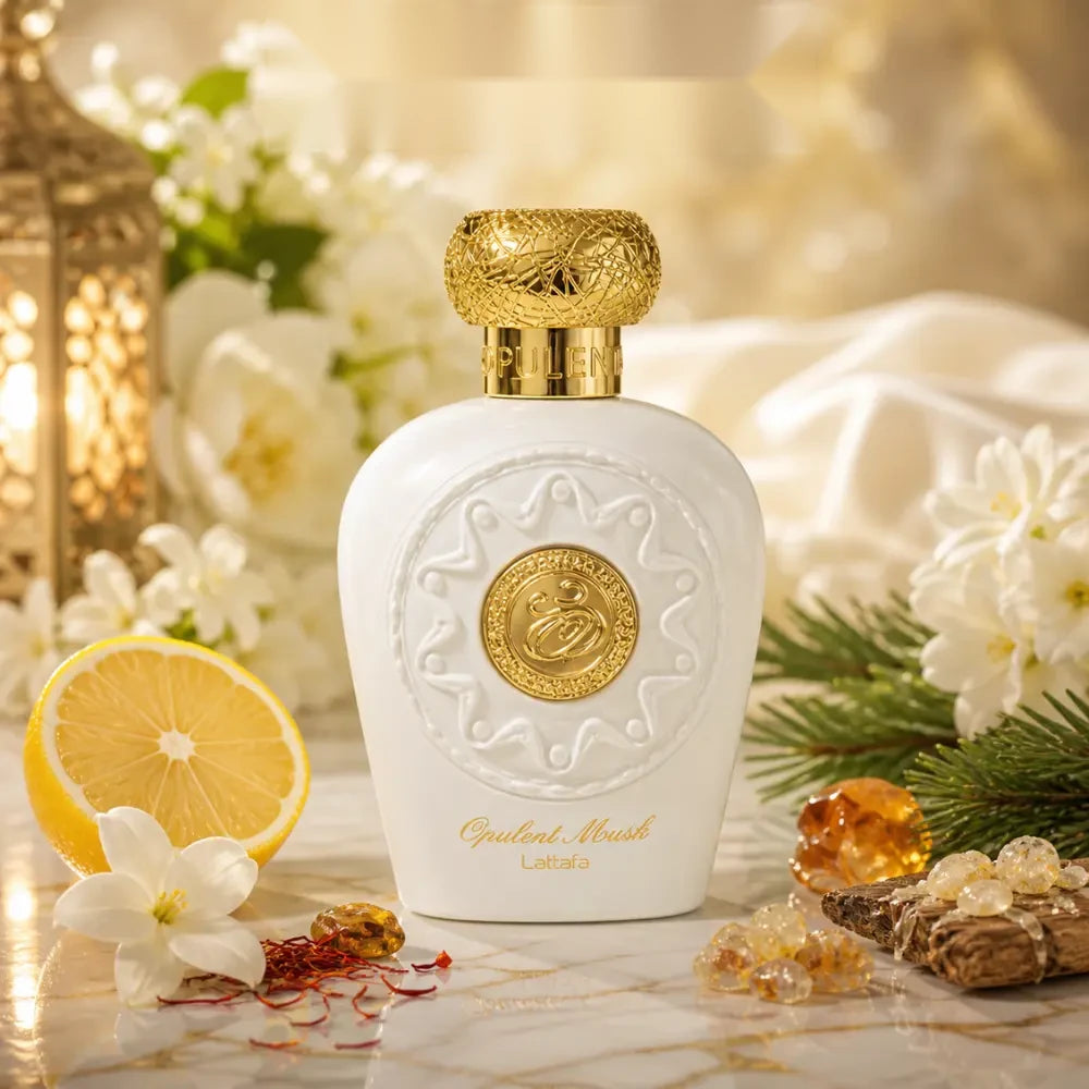 Lattafa Opulent Musk parfum arabesc unisex, 100 ml, flaconul în ambianță