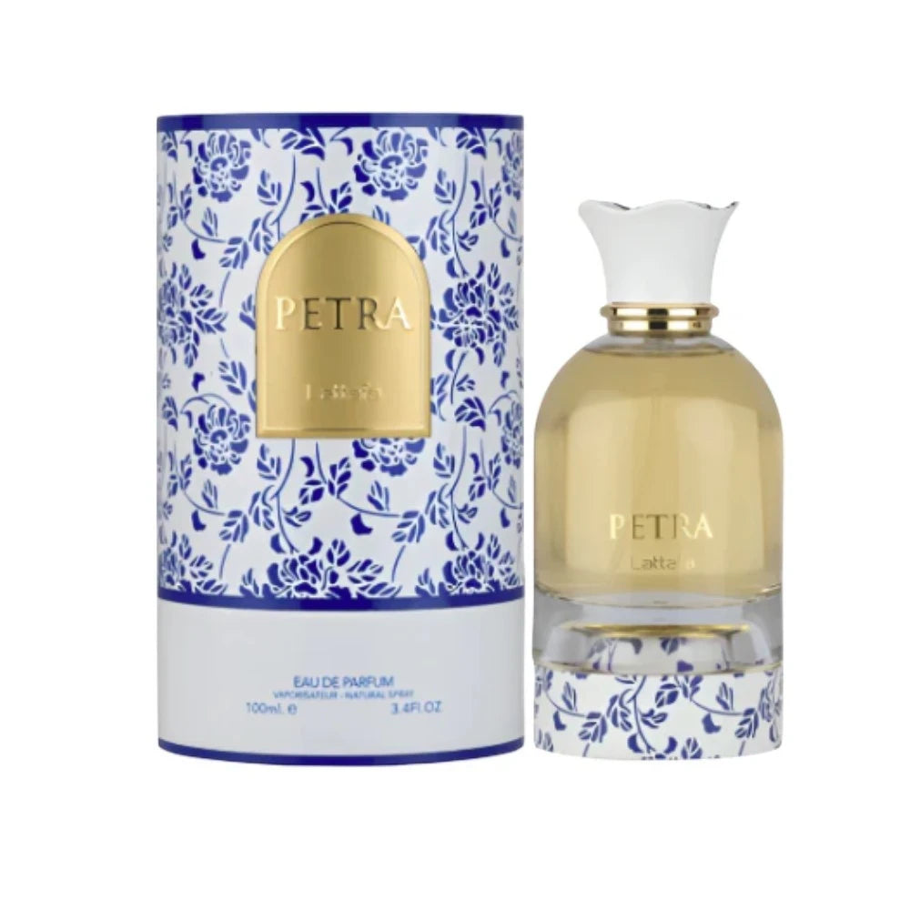 Lattafa Petra parfum arabesc unisex, 100 ml, flaconul în ambianță