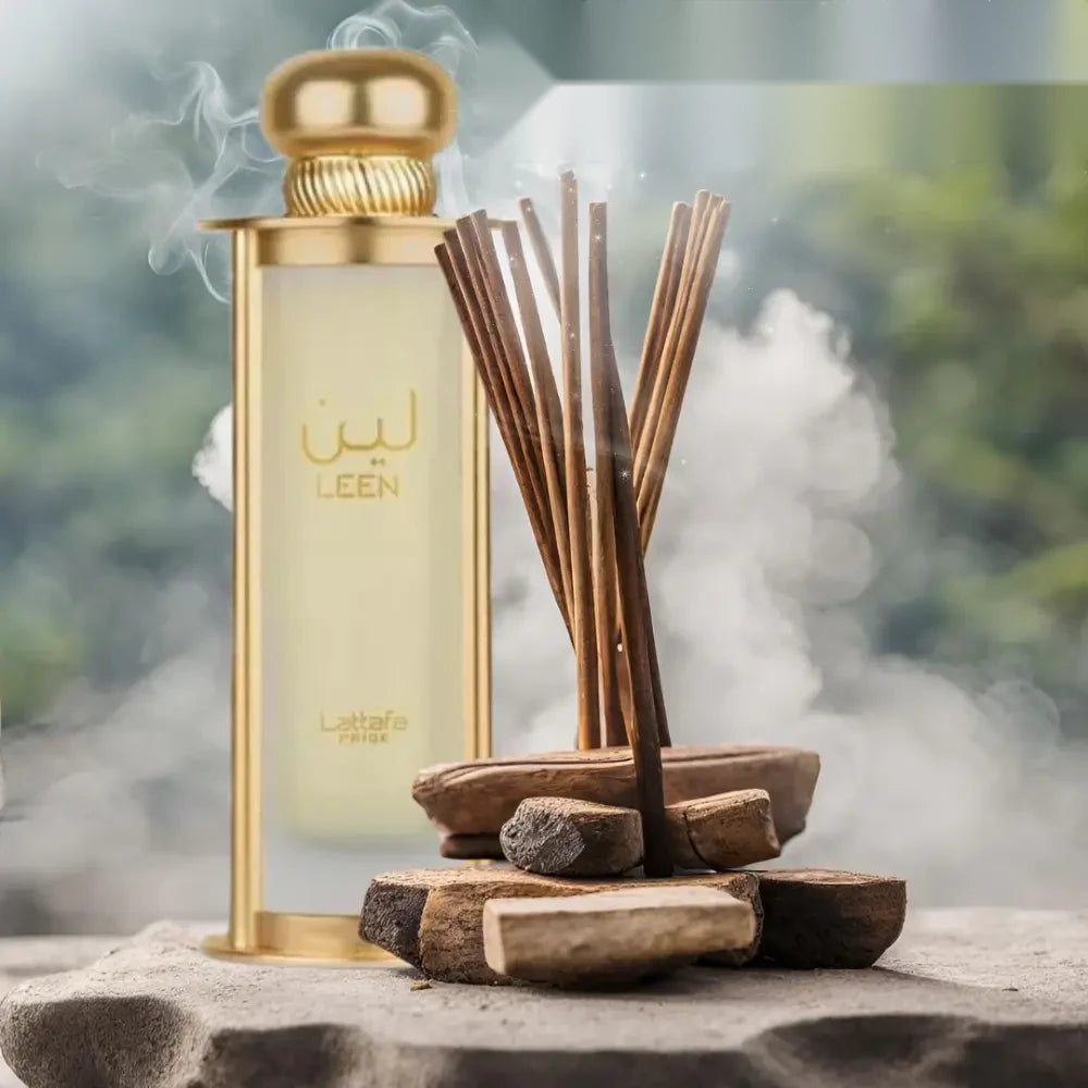 Lattafa Pride Leen parfum arabesc unisex, 100 ml, flaconul în ambianță