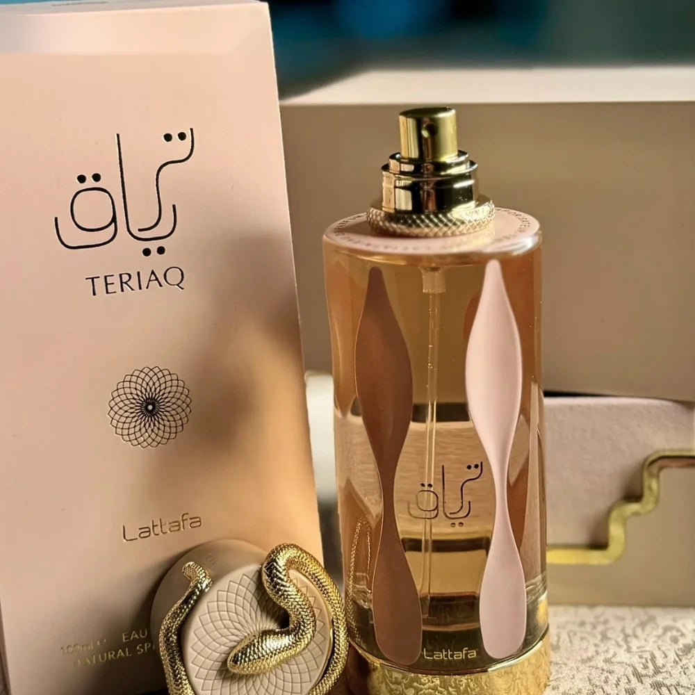 Lattafa Teriaq parfum arabesc unisex, 100 ml, flaconul în ambianță