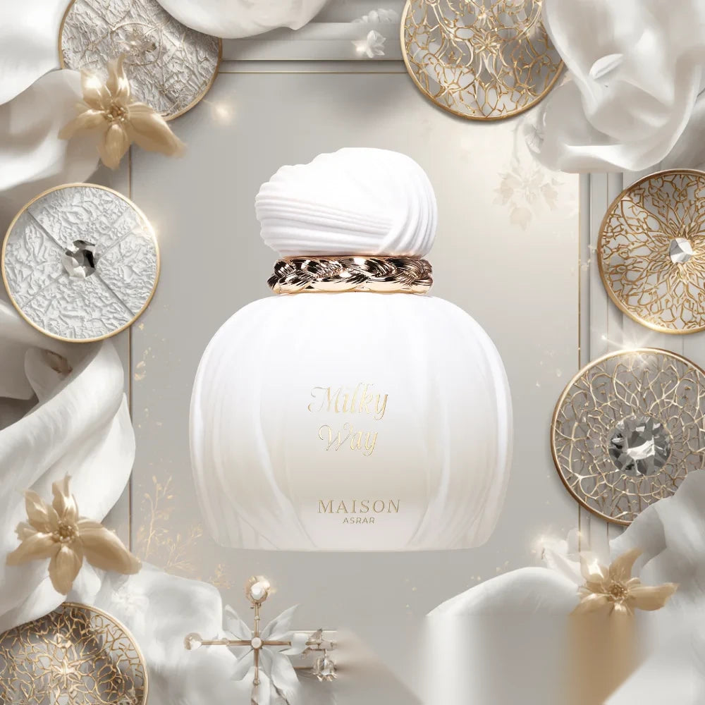 Maison Asrar Milky Way parfum arabesc unisex, 100 ml, flaconul în ambianță