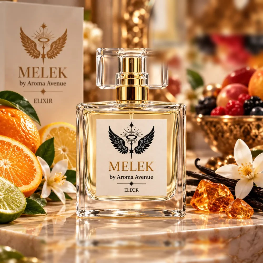 Melek by Aroma Avenue Elixir, parfum arabesc unisex cu note de citrice, fructe de pădure, vanilie și ambră