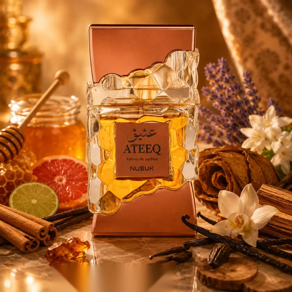 Nusuk Ateeq parfum arabesc unisex, 100 ml, flaconul în ambianță