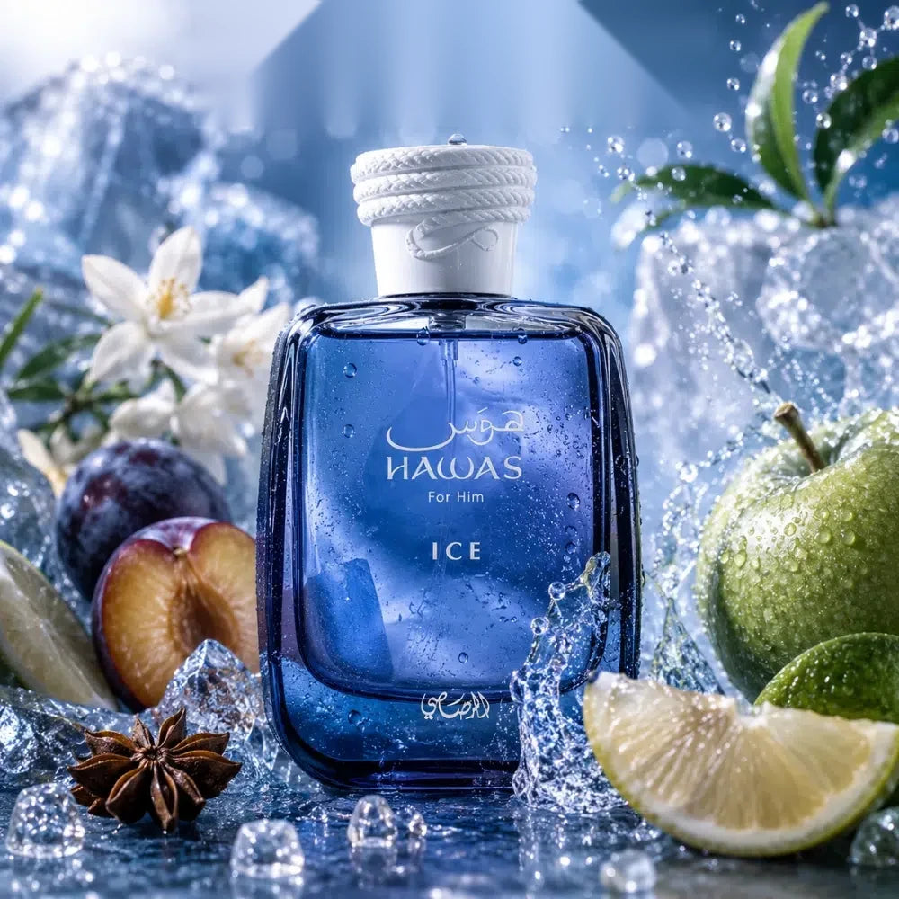 RASASI Hawas Ice parfum arabesc bărbați, 100 ml, flaconul în ambianță