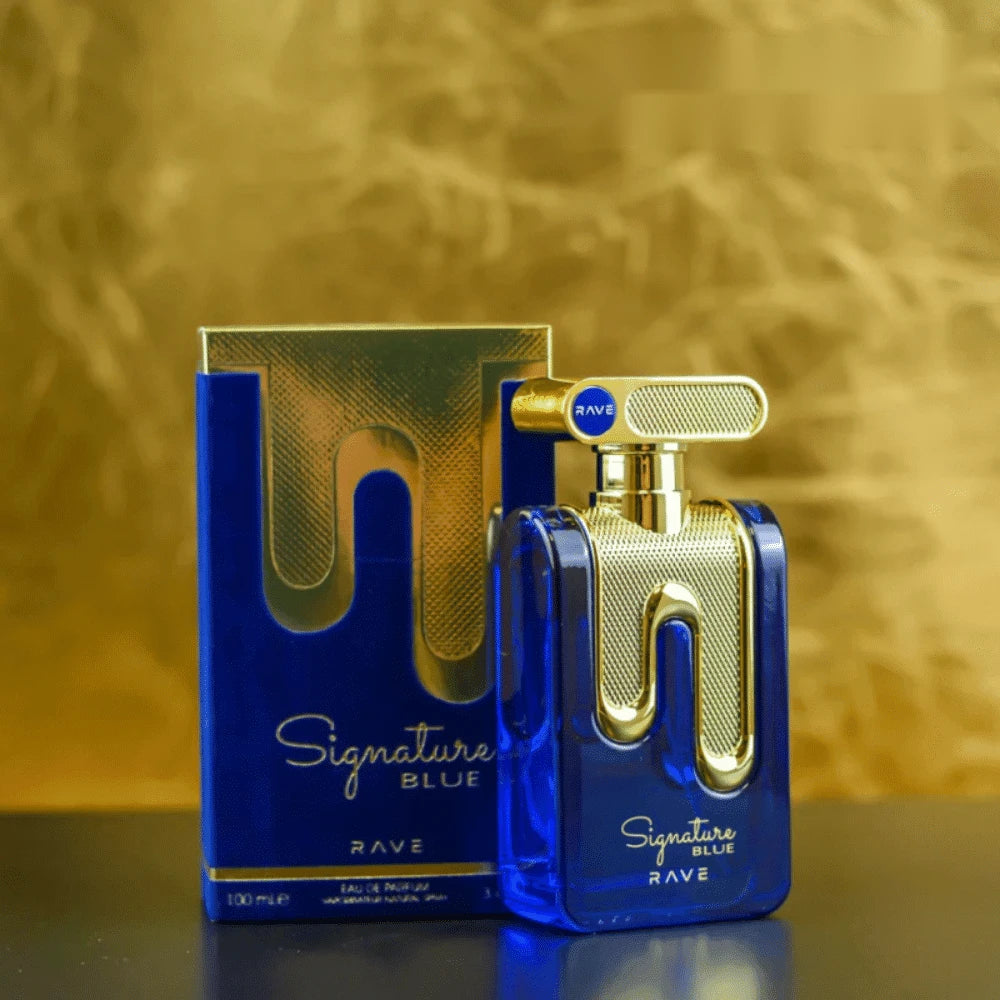 Rave Signature Blue parfum arabesc bărbați, 100 ml, flaconul în ambianță