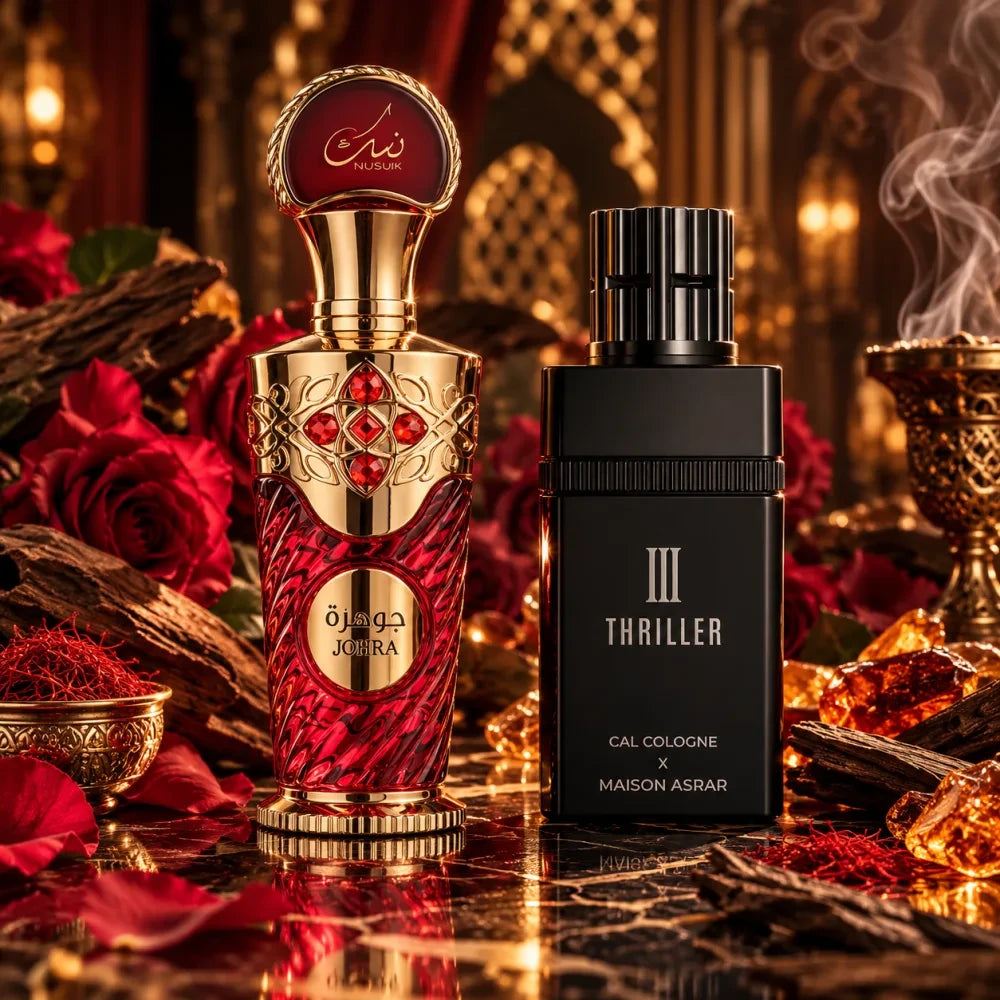 Set Maison Asrar Thriller și Nusuk Johra, 2 parfumuri arăbești, 2 x 100 ml